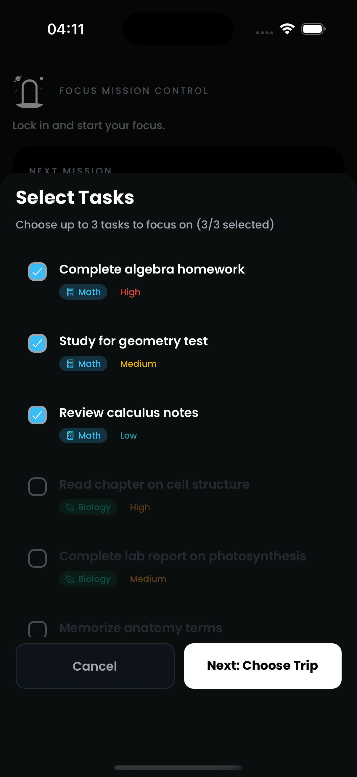 Choose tasks for this mission